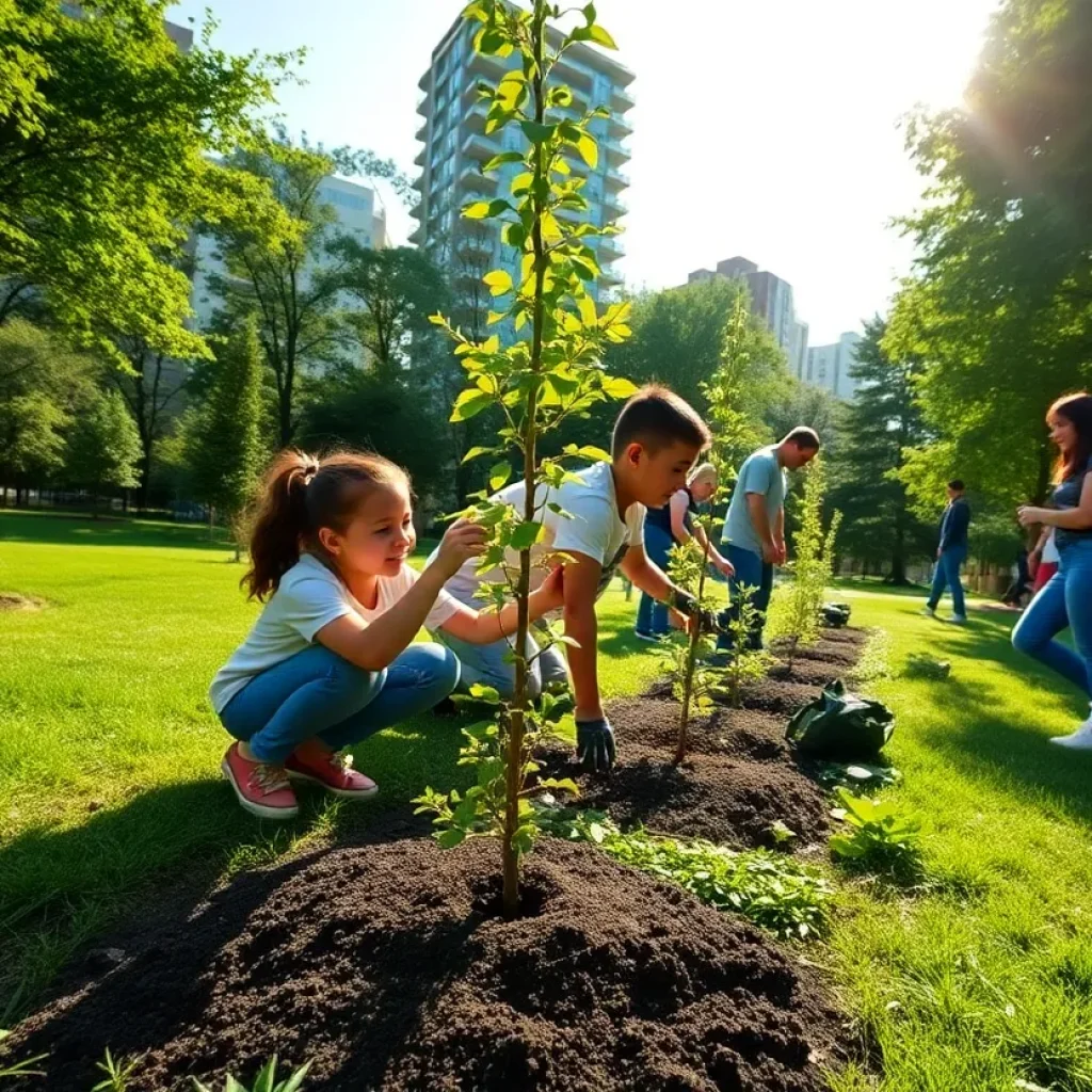 Community members planting a tree during Arbor Day in Beverly Hills