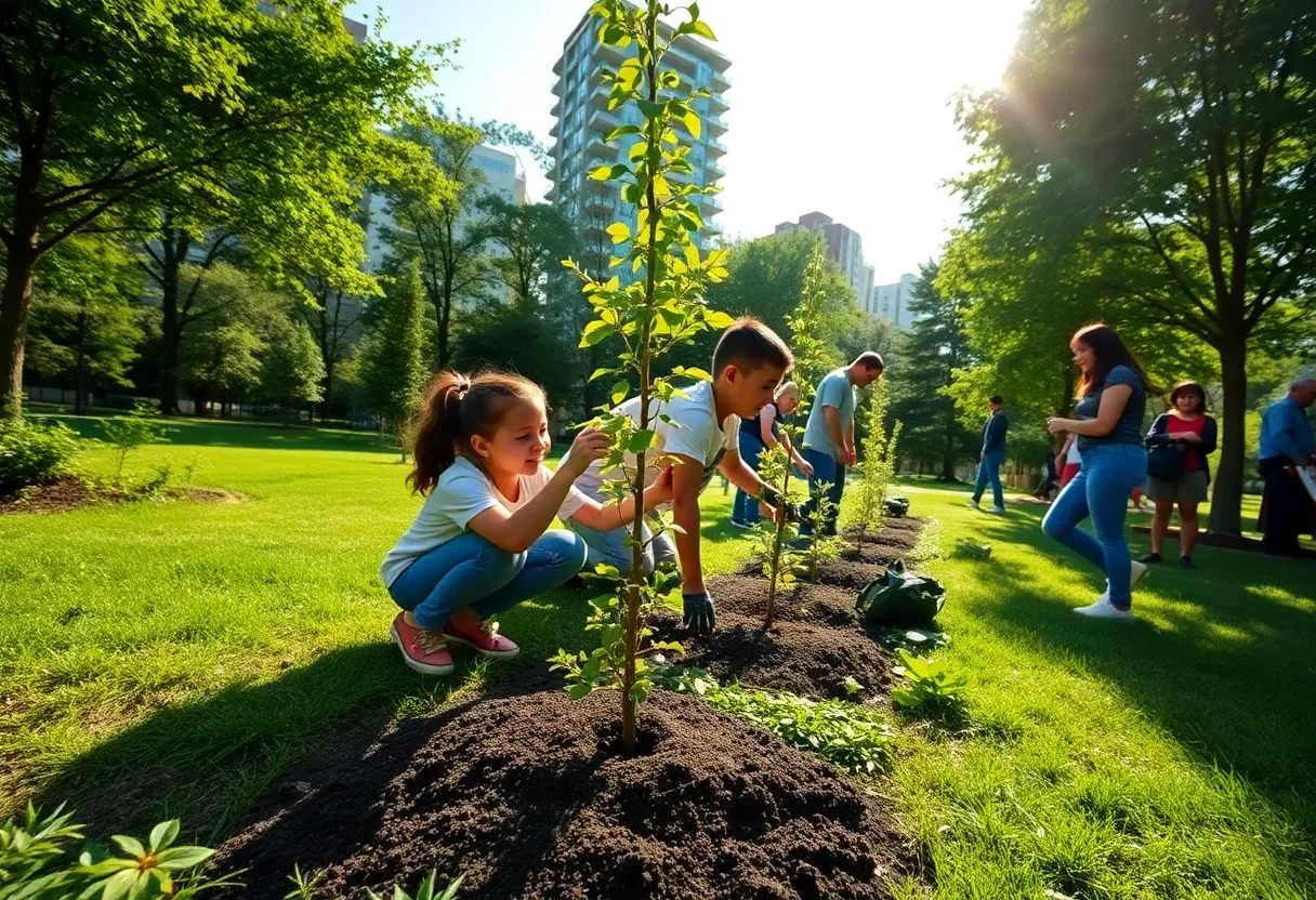 Community members planting a tree during Arbor Day in Beverly Hills