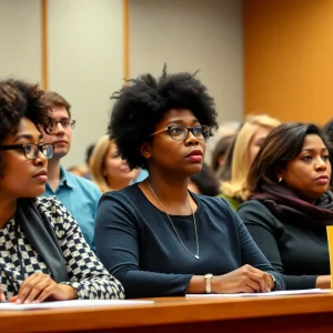 Educators at a school board meeting advocating for their rights.