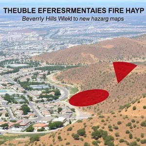 Map indicating fire hazard zones in Beverly Hills.