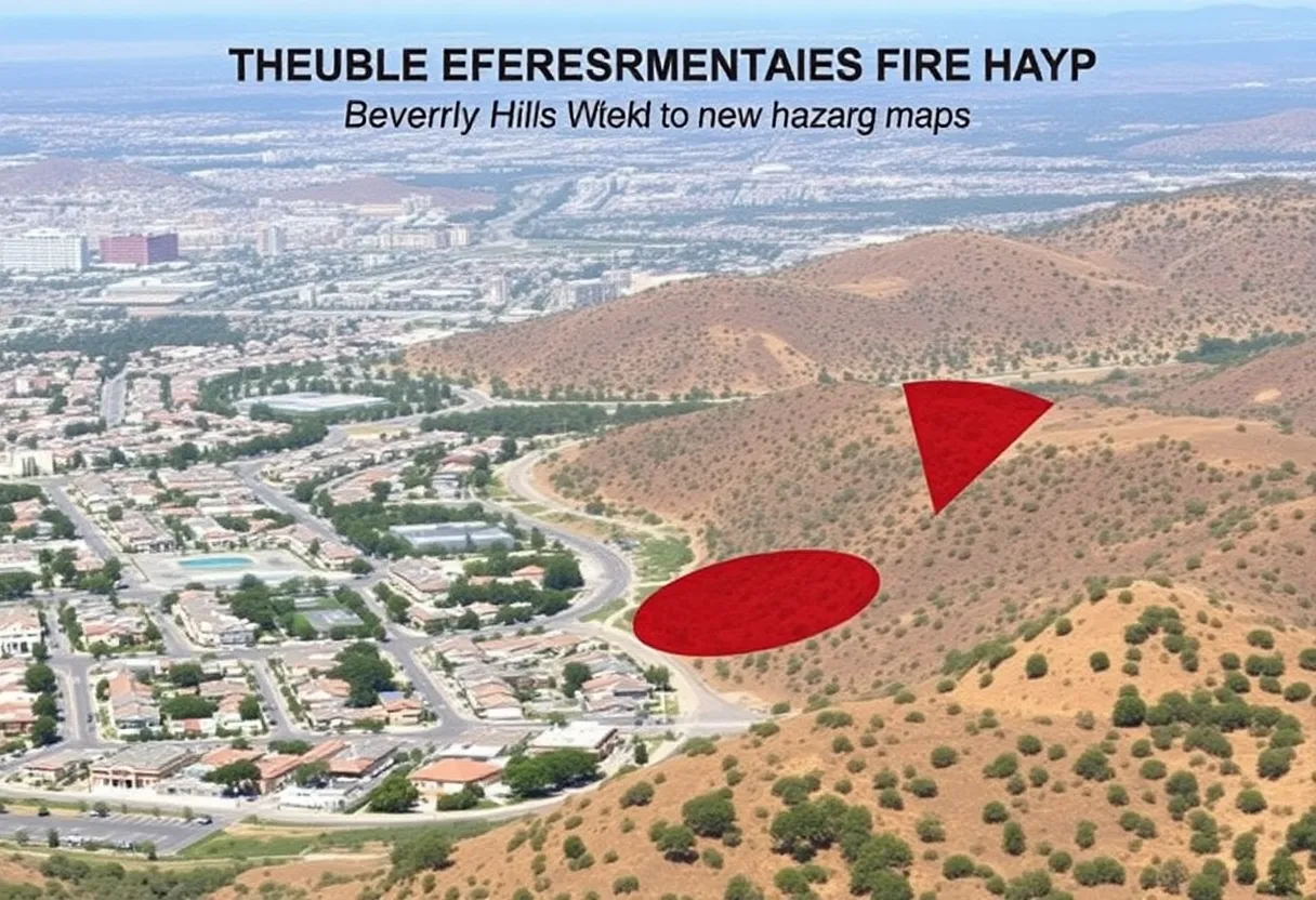 Map indicating fire hazard zones in Beverly Hills.