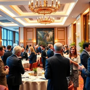 Local business leaders networking at breakfast event in Beverly Hills
