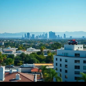Outdoor Warning System sirens in Beverly Hills cityscape.