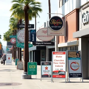 Portable signage in Beverly Hills commercial zone