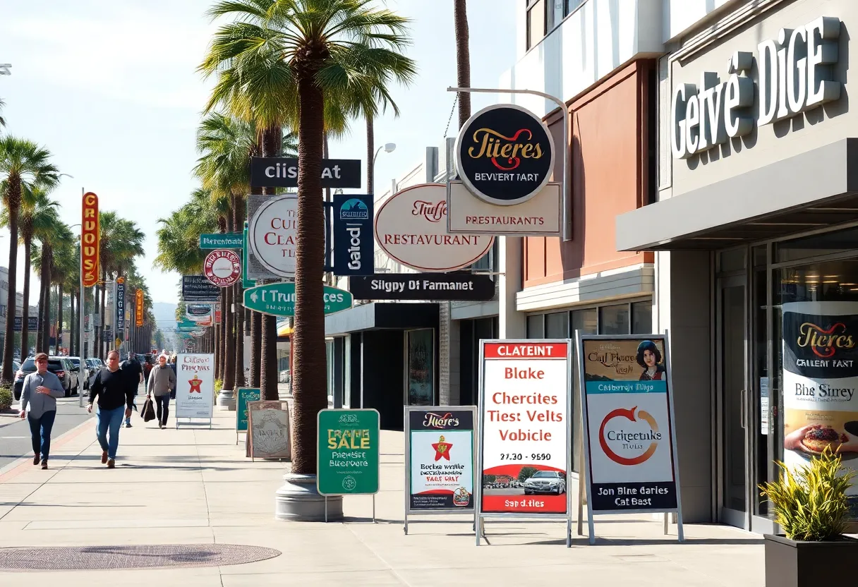 Portable signage in Beverly Hills commercial zone