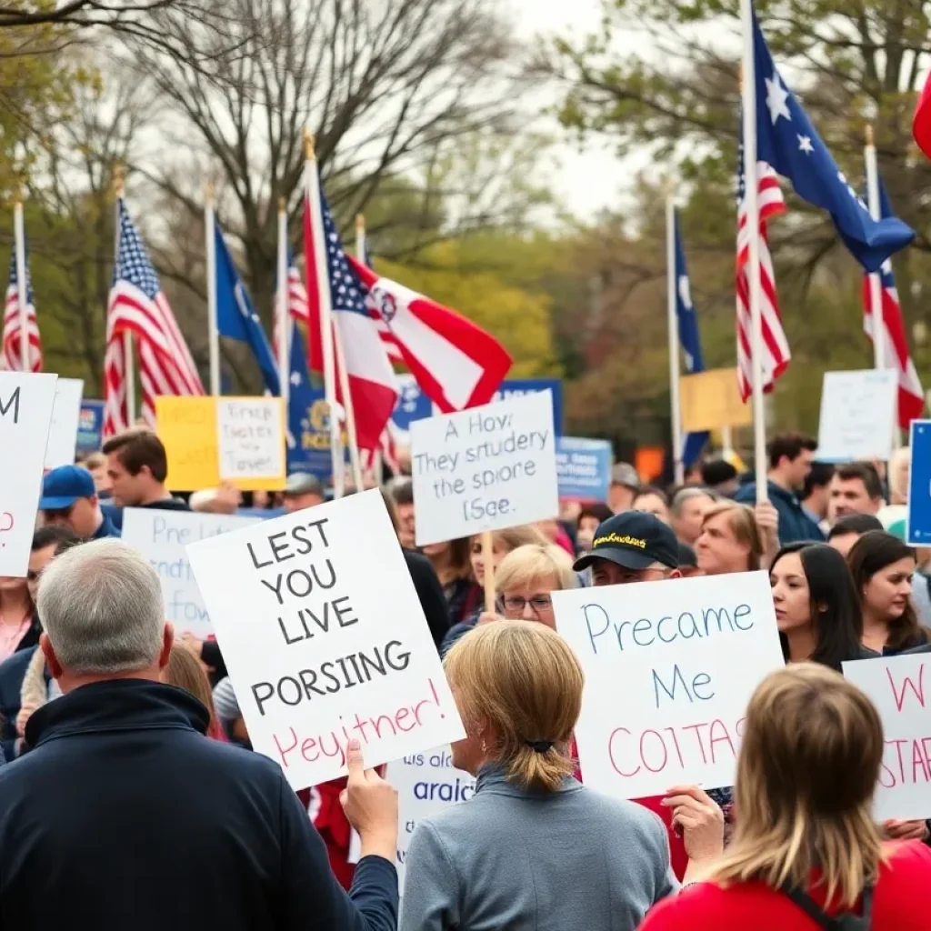 Participants at a pro-Trump rally in Beverly Hills with various signs and flags.