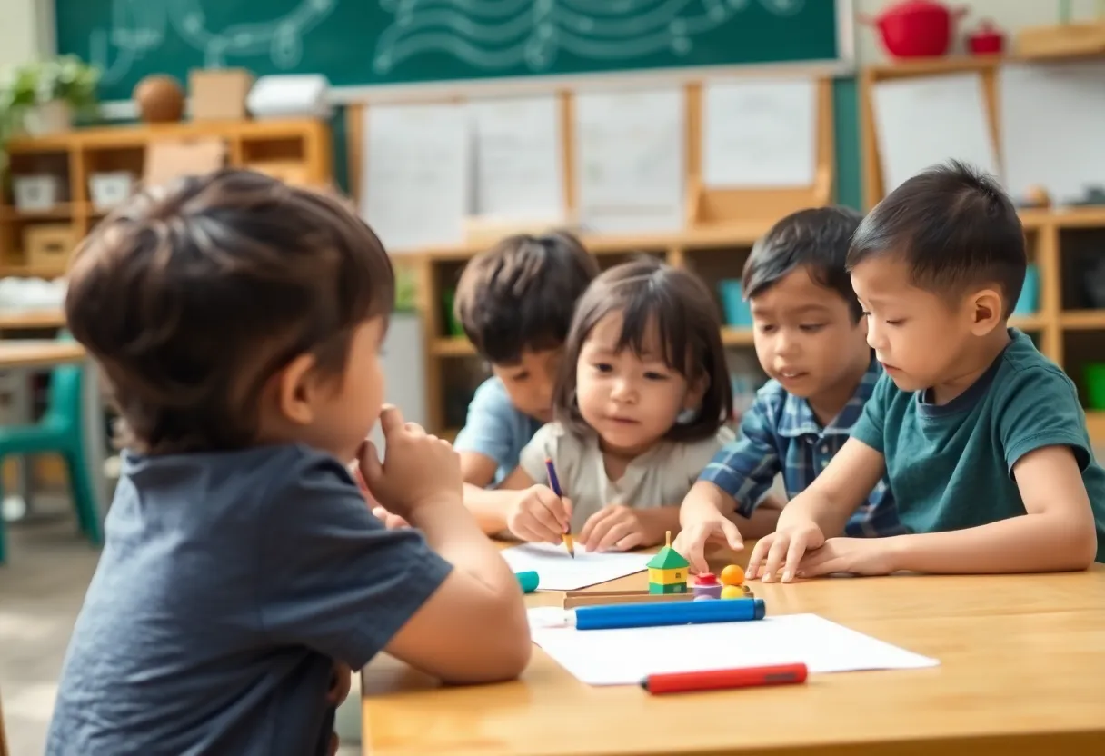 Students in a Beverly Hills classroom engaged in non-screen activities
