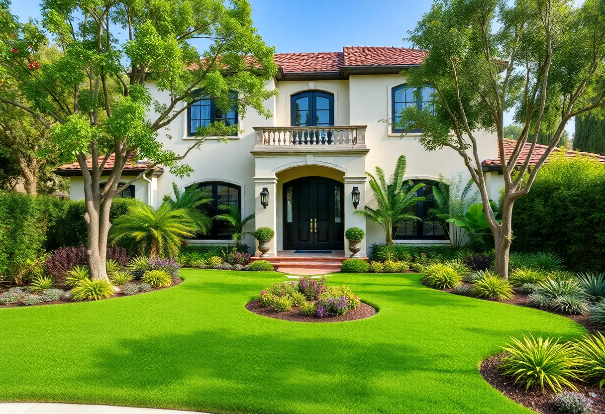 Beautiful sustainable front yard without synthetic turf in Beverly Hills