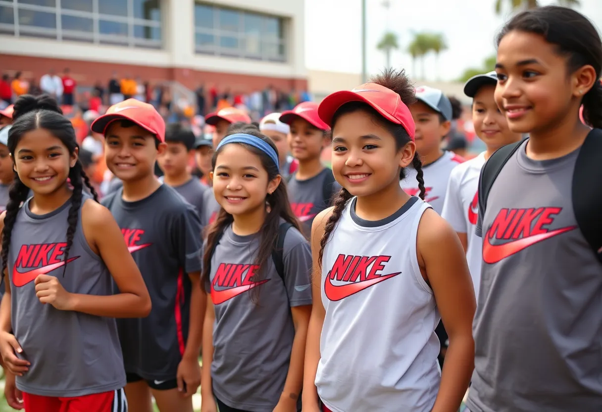 Student-athletes from Beverly Hills wearing Nike athletic gear at a sporting event