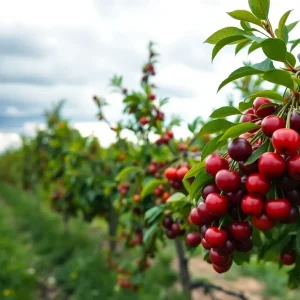 Lush cherry orchard during California cherry season