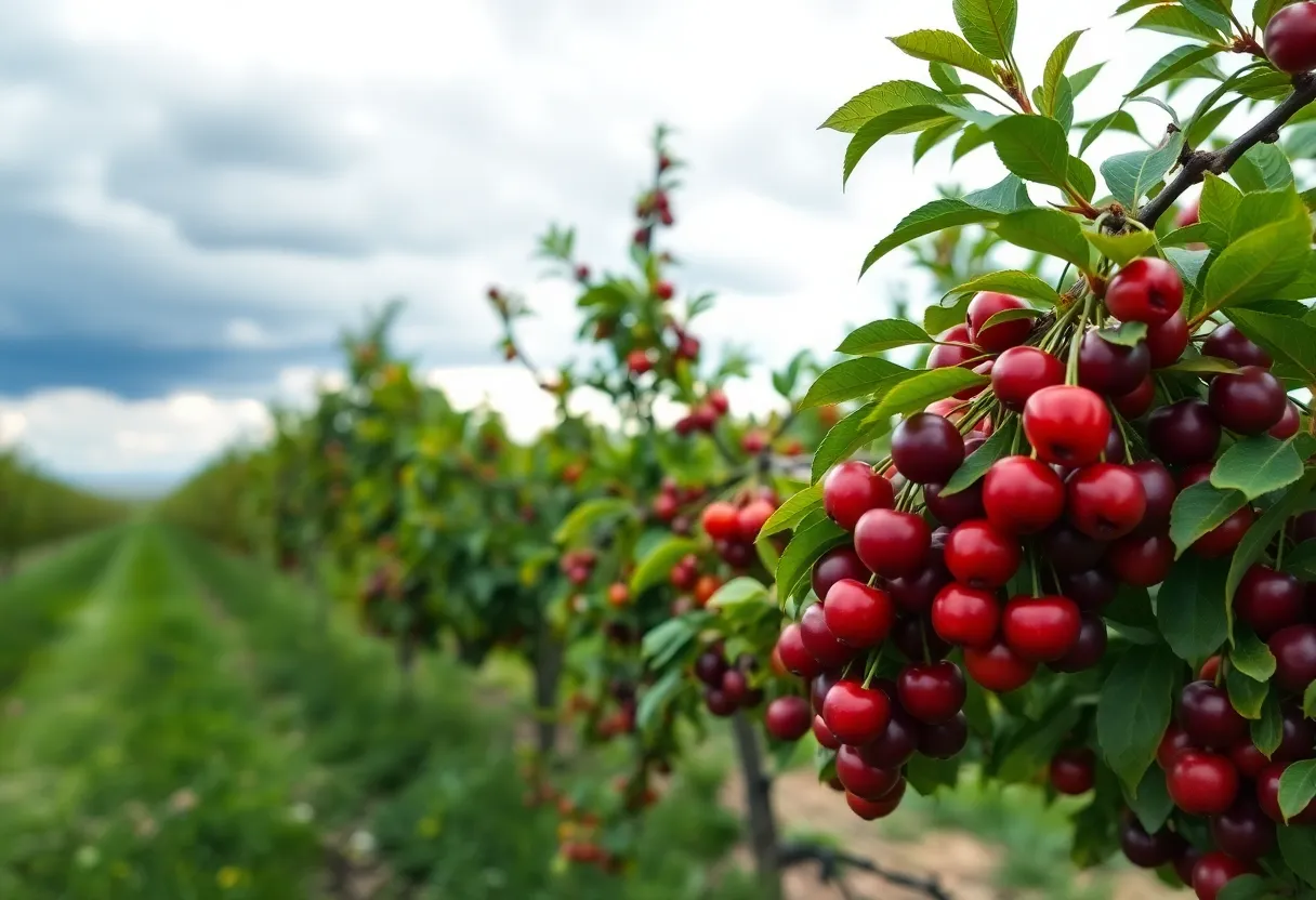 Lush cherry orchard during California cherry season