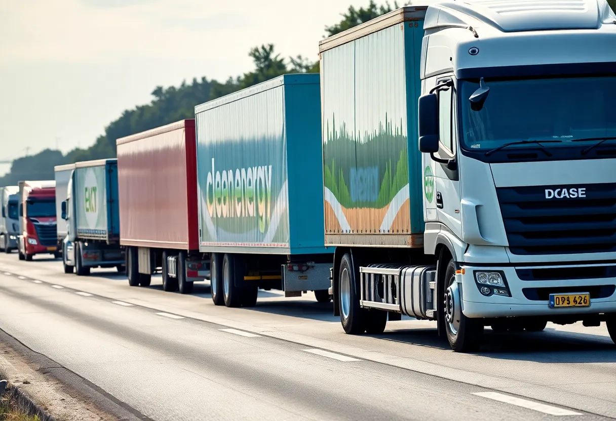 Trucks on a highway representing clean emission standards