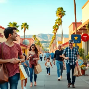 A busy street in California filled with shoppers, representing rising consumer confidence.