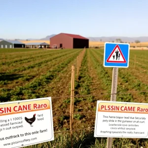 Dairy farm in California with biosecurity measures during H5N1 outbreak.