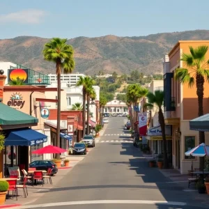 A view of California depicting various businesses and economic activities