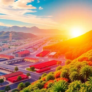 A visual representation of California's thriving economy with agriculture and urban landscapes.