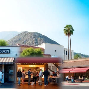 A visual representation of California's economy showing closed businesses and local community events.