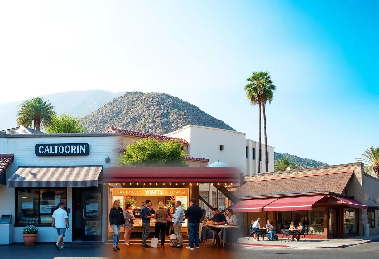 A visual representation of California's economy showing closed businesses and local community events.