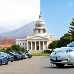 Collage representing California's environmental policies and electric vehicles