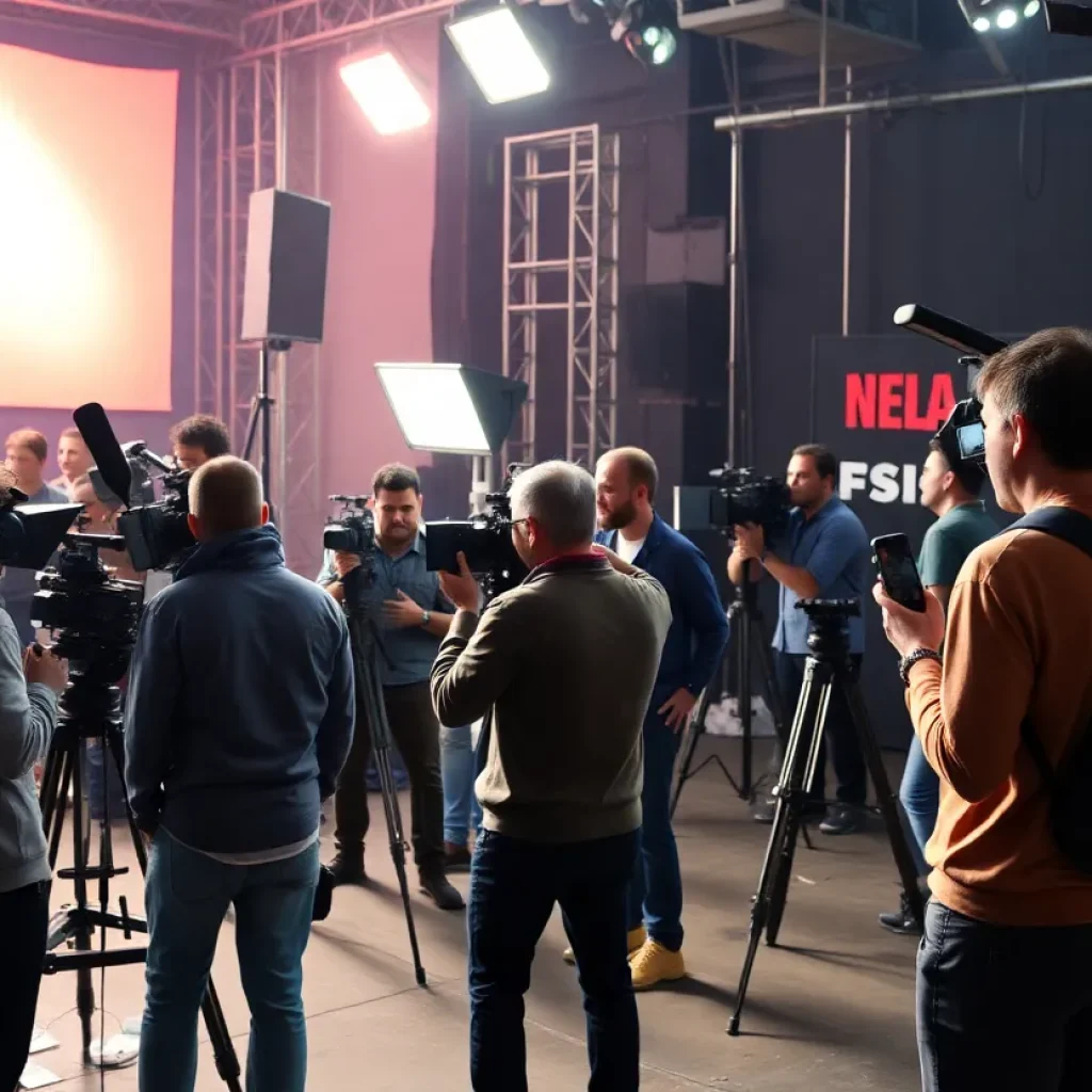 Film crew working on set in California