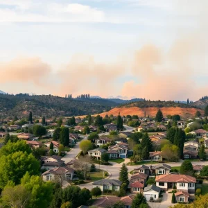 Suburban neighborhood in California affected by wildfires