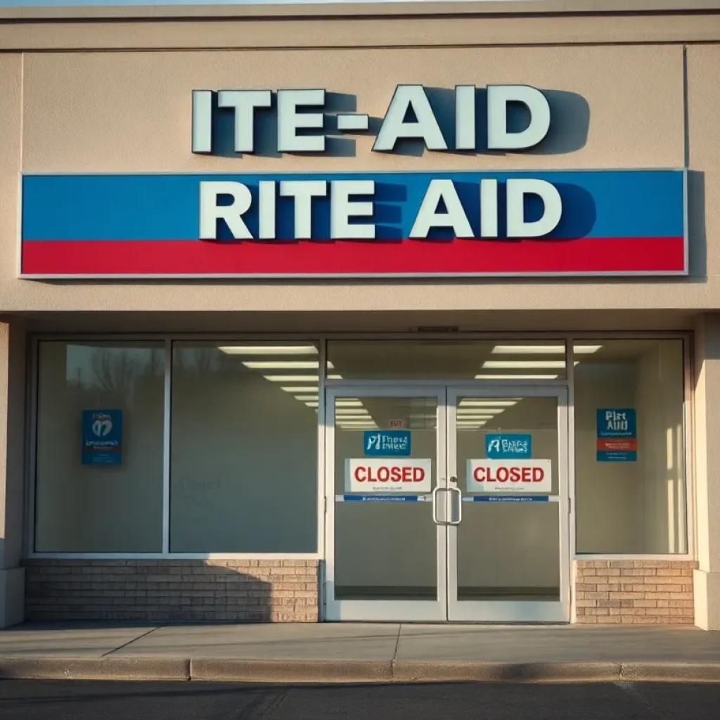 Vacant Rite Aid storefront with a Closed sign