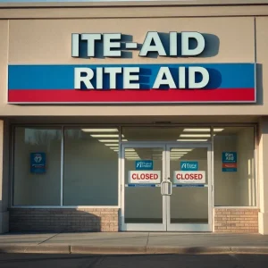Vacant Rite Aid storefront with a Closed sign