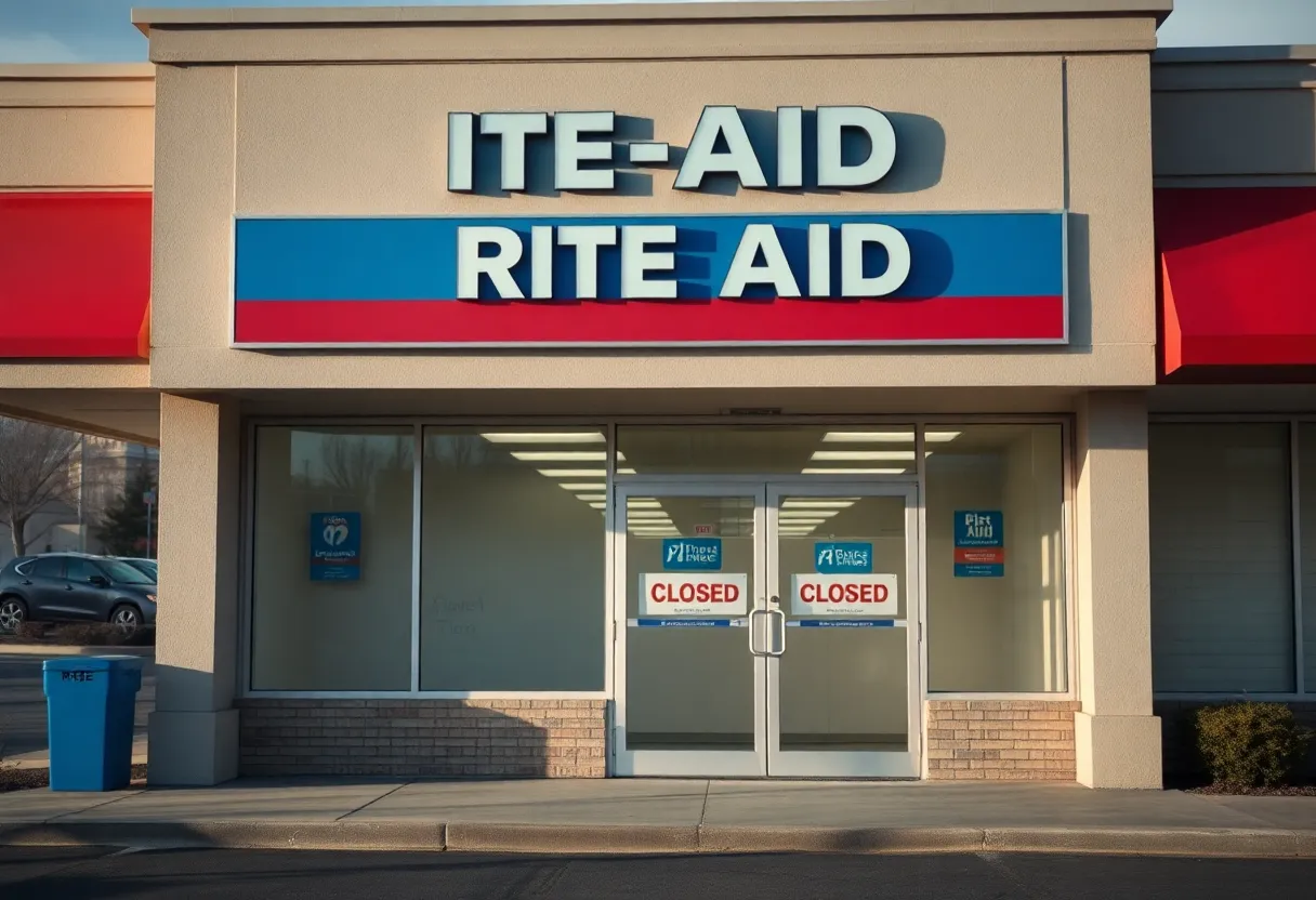 Vacant Rite Aid storefront with a Closed sign