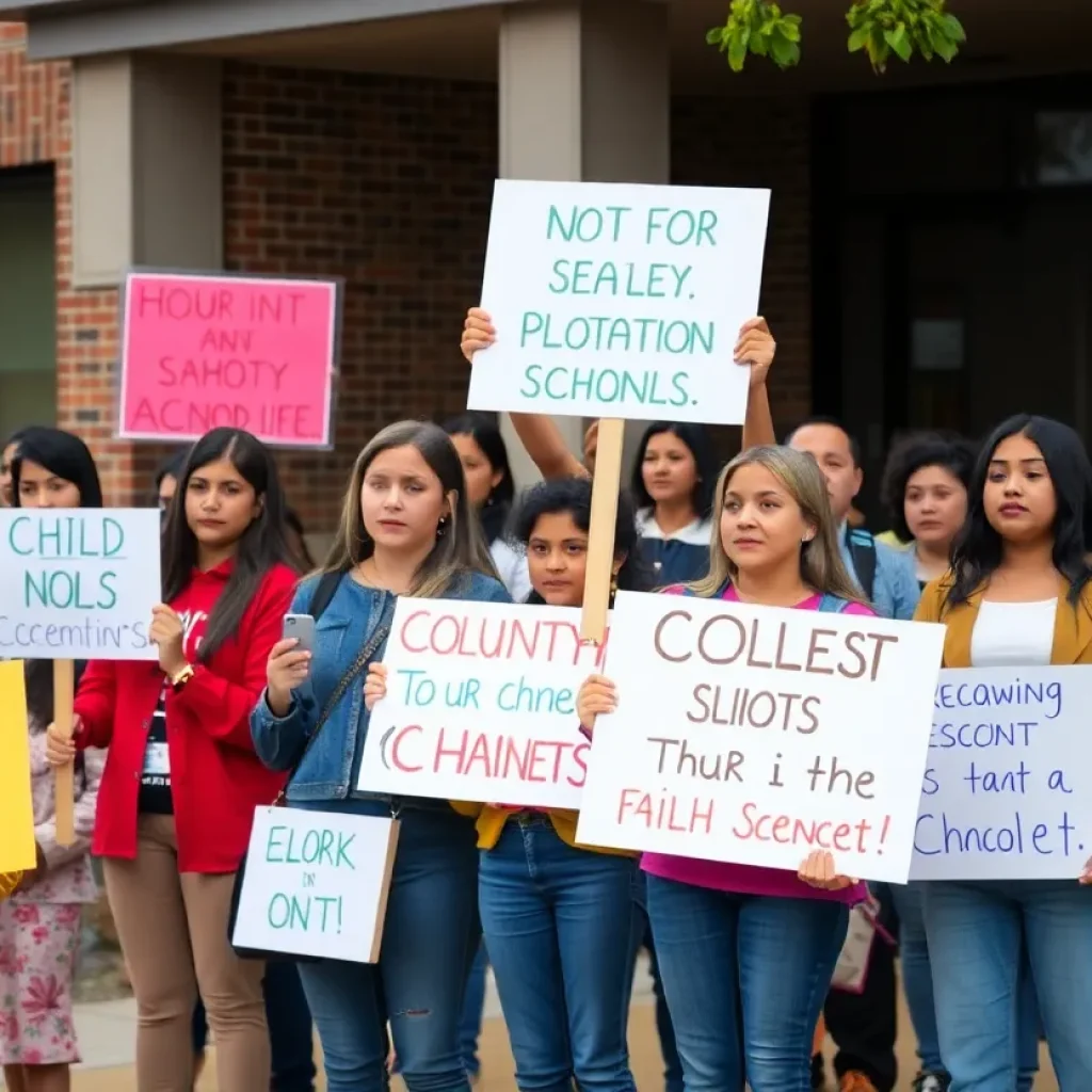 Community members protesting for child safety in schools