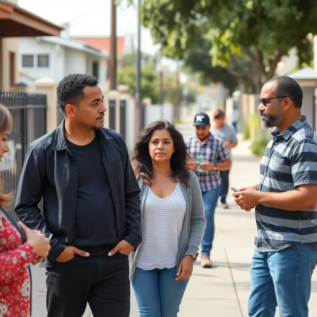 Los Angeles residents showing caution while interacting in their neighborhood