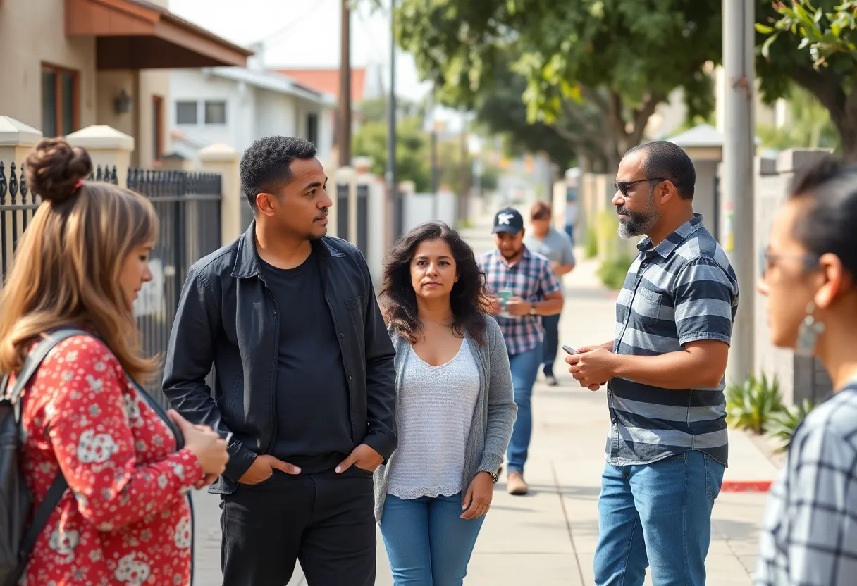 Los Angeles residents showing caution while interacting in their neighborhood