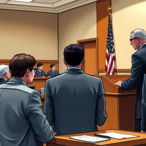 Courtroom scene showing sentencing related to organized retail theft