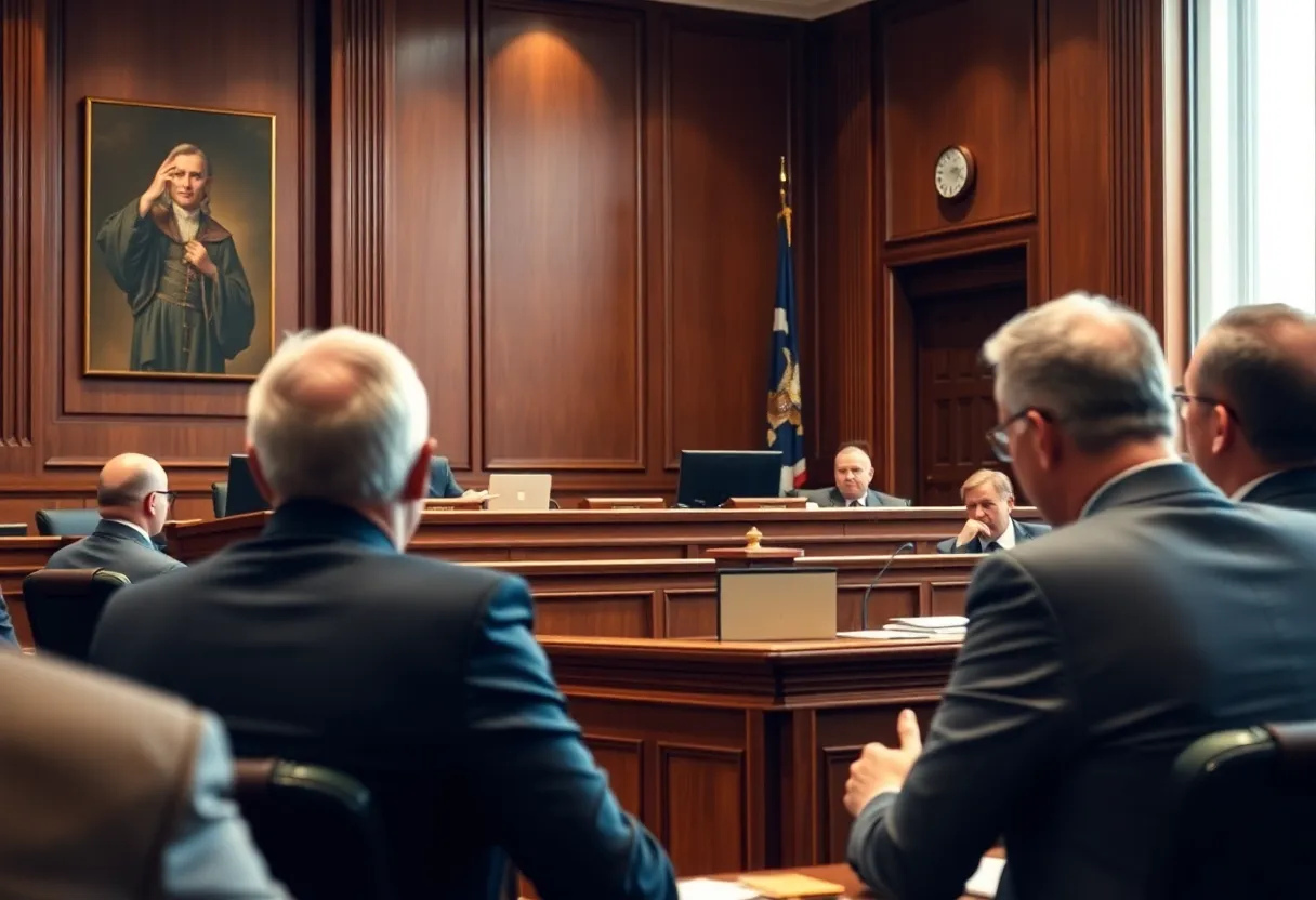 Courtroom scene with judge and lawyers