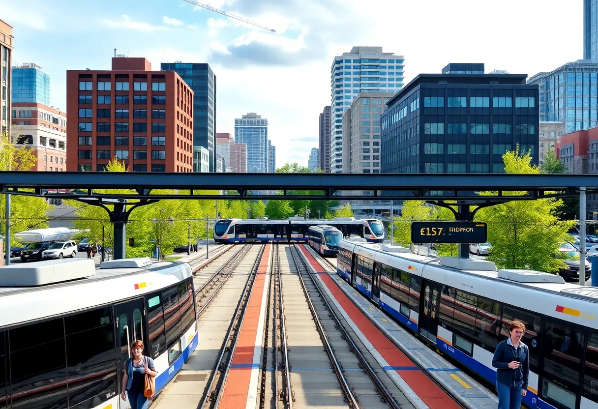 Public transport train at new Downtown Redmond Link Extension station