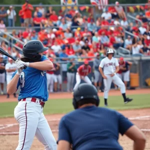 Softball game between Gamecocks and UCLA with players in action.