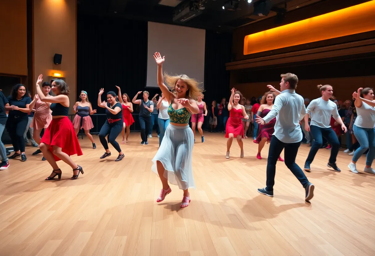 Dancers performing at the Gatherings dance event in Beverly Hills.