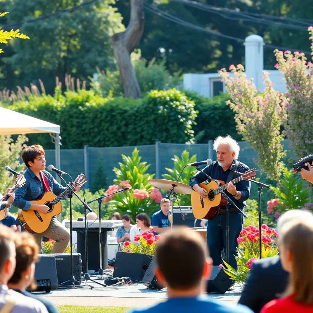 Outdoor concert featuring a musical ensemble in Beverly Cañon Gardens