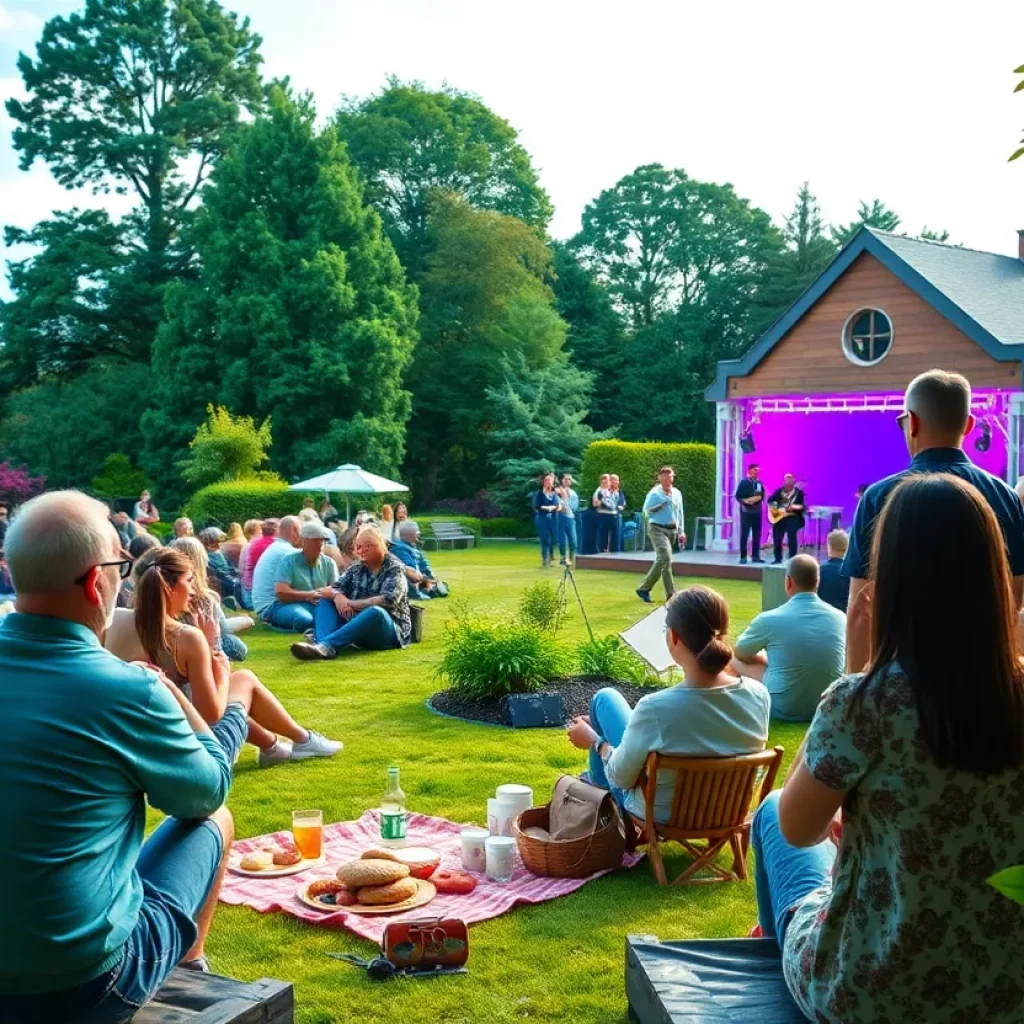 Outdoor concert in Beverly Cañon Gardens with audiences enjoying the music.