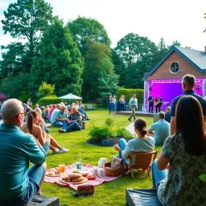 Outdoor concert in Beverly Cañon Gardens with audiences enjoying the music.