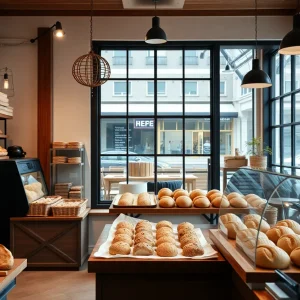 Interior of Hasi Bread bakery with sourdough bread and pastries