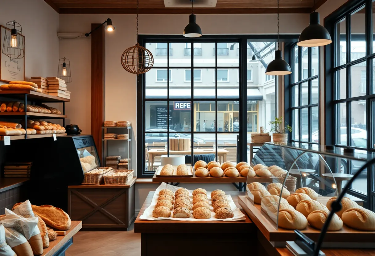 Interior of Hasi Bread bakery with sourdough bread and pastries