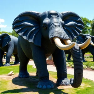 Life-size elephant sculptures at Beverly Gardens Park