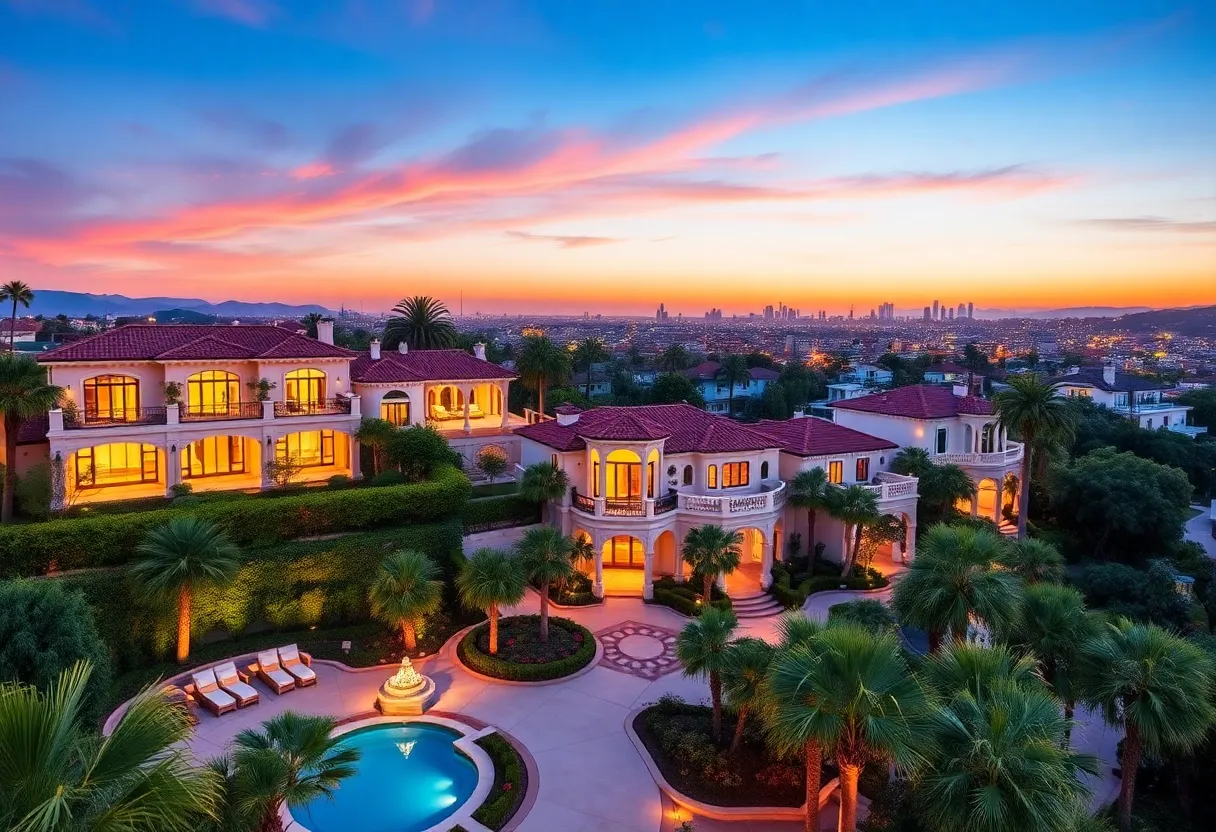 Panoramic view of luxury homes in Beverly Hills, Los Angeles