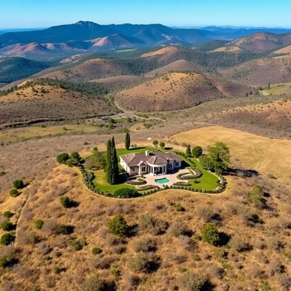 Aerial view of the Mulholland estate in Beverly Hills