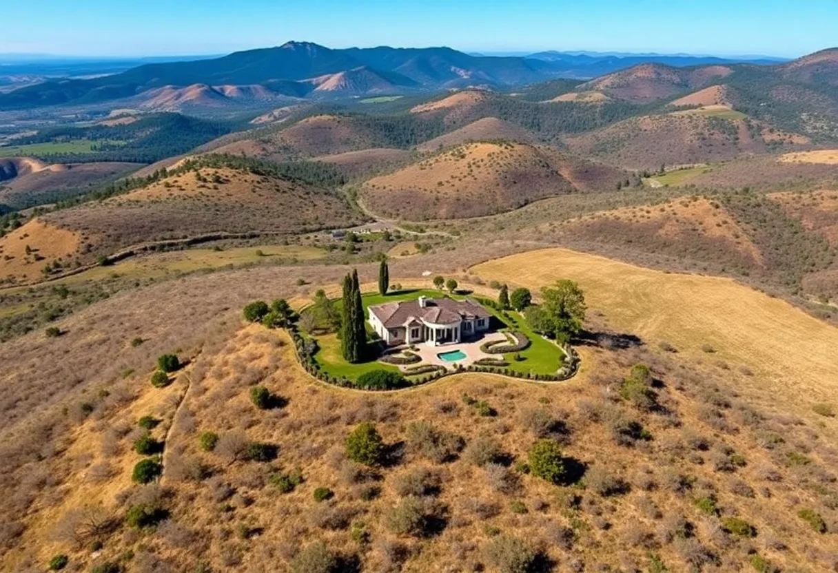 Aerial view of the Mulholland estate in Beverly Hills