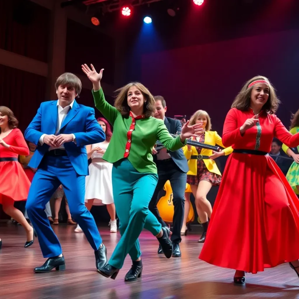 Vibrant dance performance from Pepperland with colorful costumes.