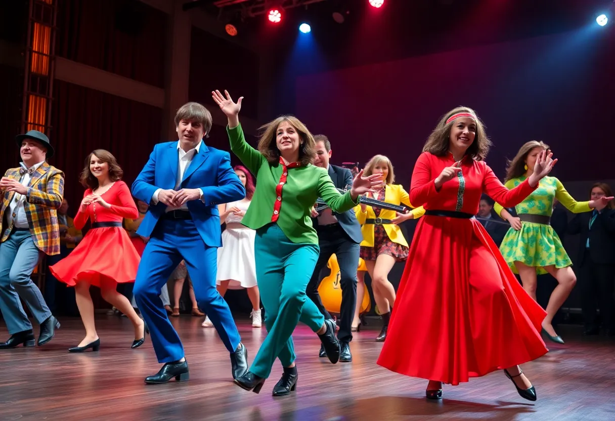 Vibrant dance performance from Pepperland with colorful costumes.