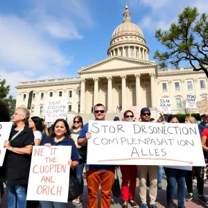 Demonstrators protesting against California's AB 942 solar bill