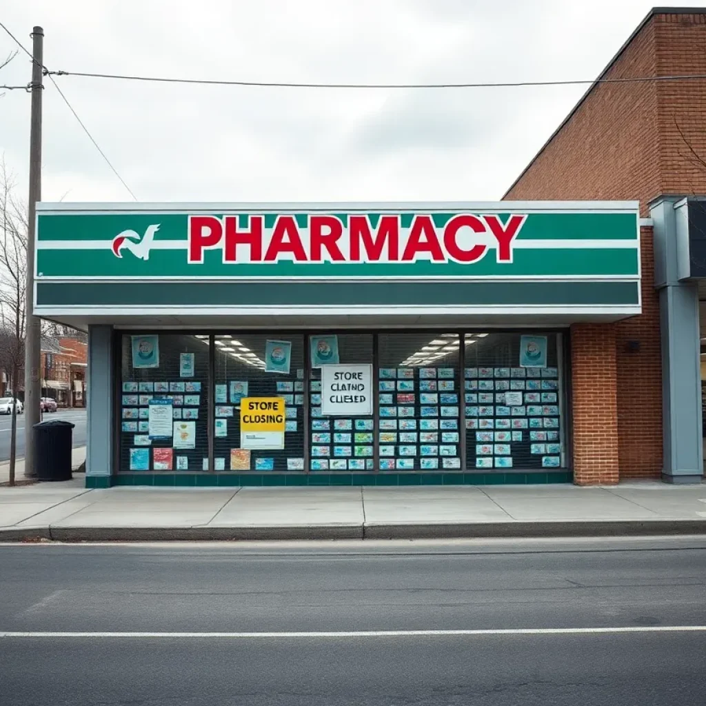 Closed Rite Aid pharmacy with a store closing sign