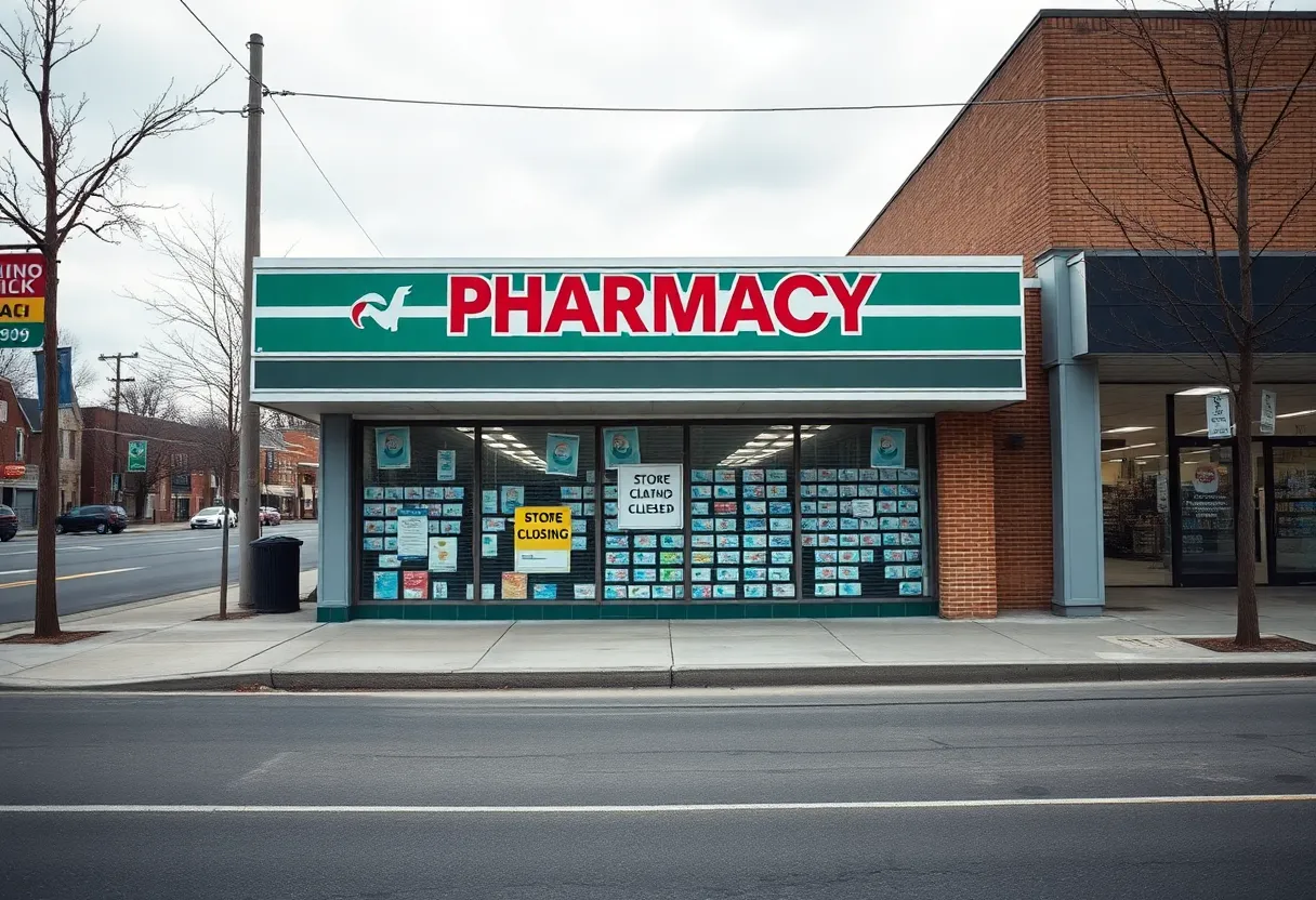 Closed Rite Aid pharmacy with a store closing sign